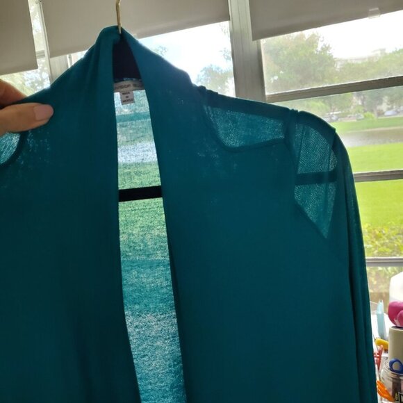 Amber Blue Deep Turquoise Waterfall Open Front Lightweight Knit Cardigan Size M - Picture 6 of 12